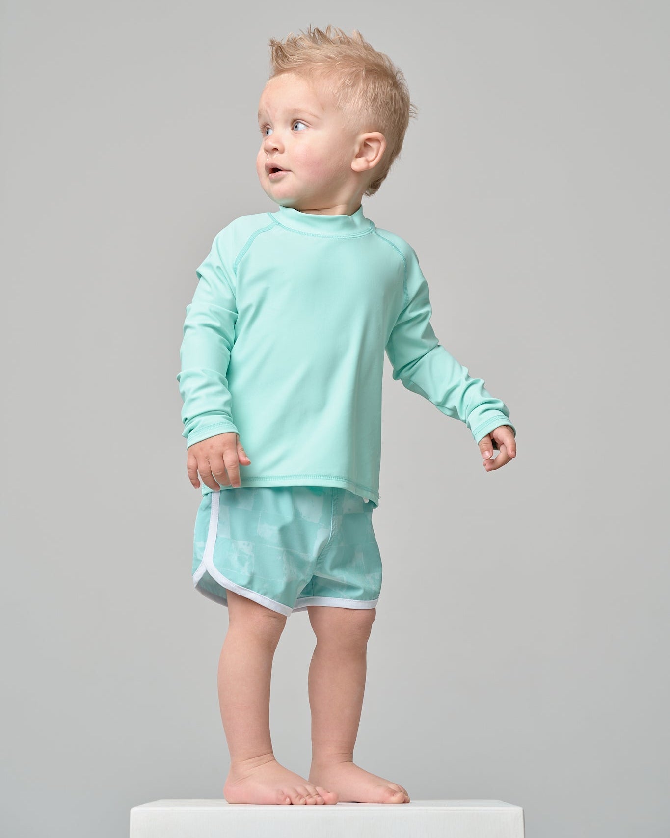 Boy's Swim Short - Mint Check - Little Bipsy
