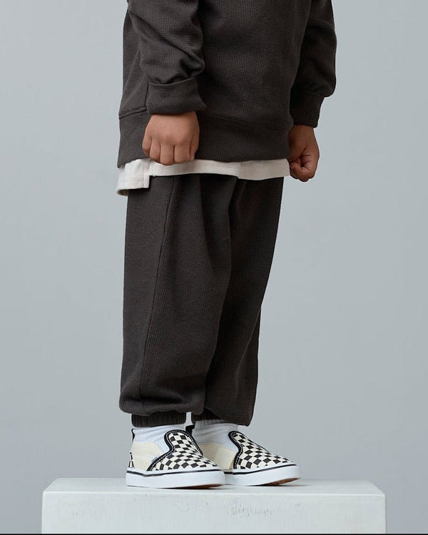 Brushed Waffle Relaxed Sweatpant - Brown - Little Bipsy