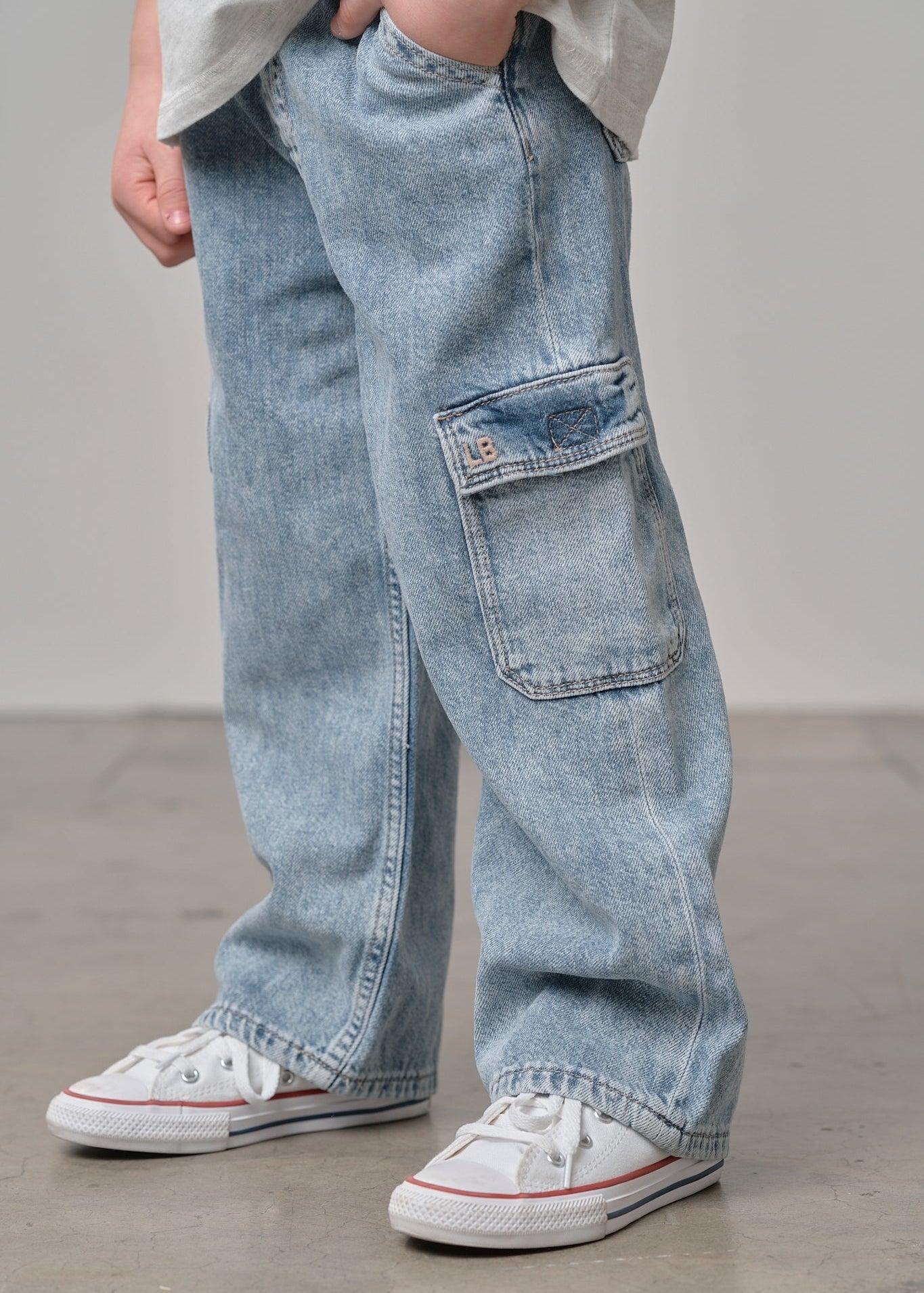 Cargo Denim Straight Leg - Light Wash - Little Bipsy