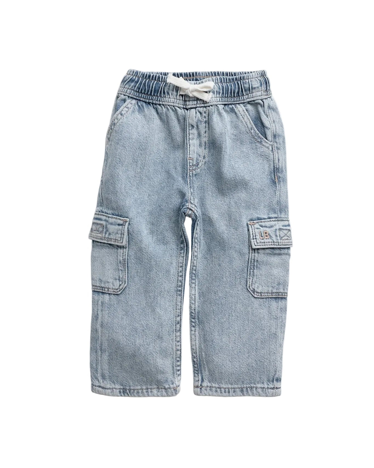 Anne - Denim High Waisted Boucle Cargo Pants - Mid Blue Ballsy 