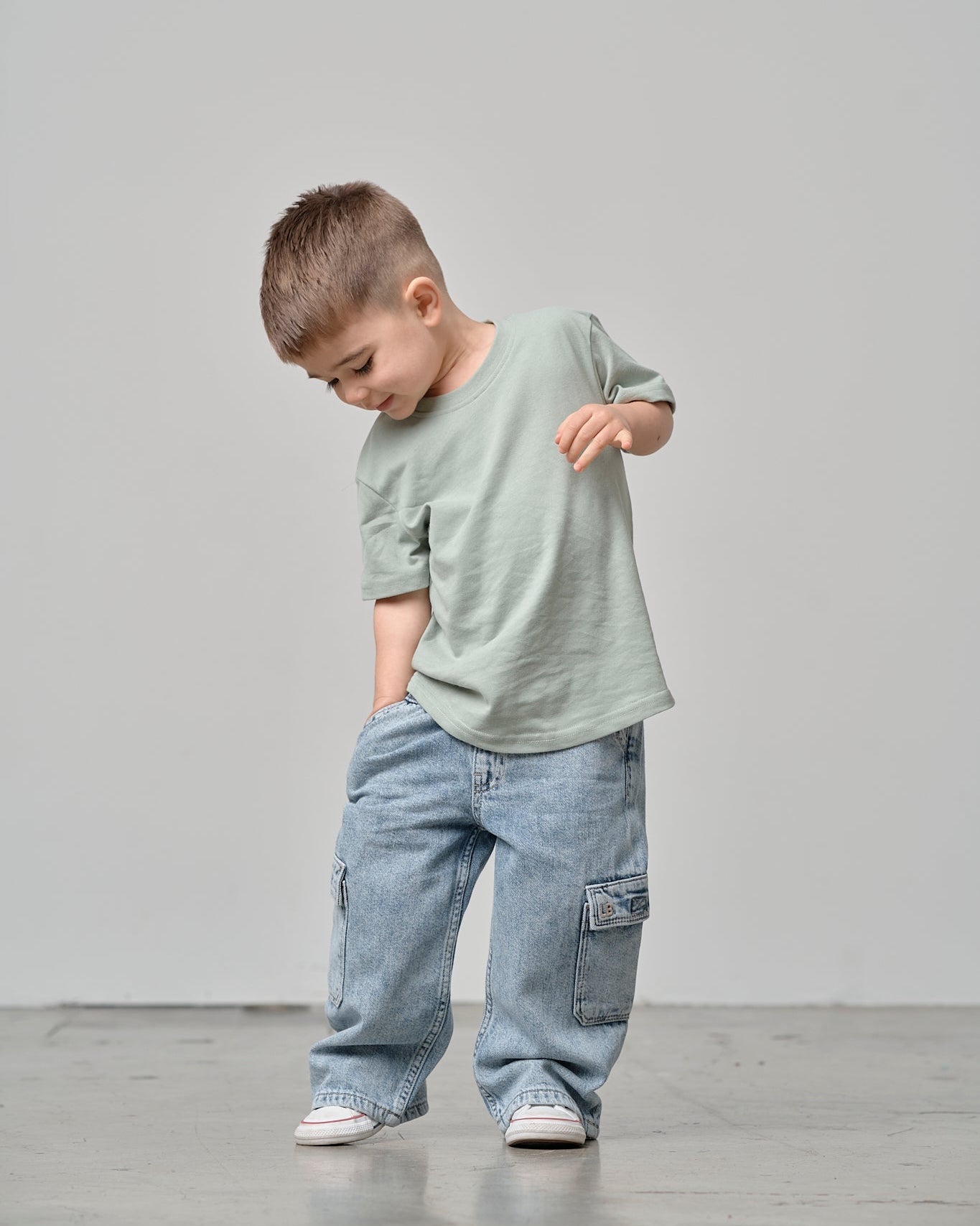 Cargo Denim Straight Leg - Light Wash - Little Bipsy