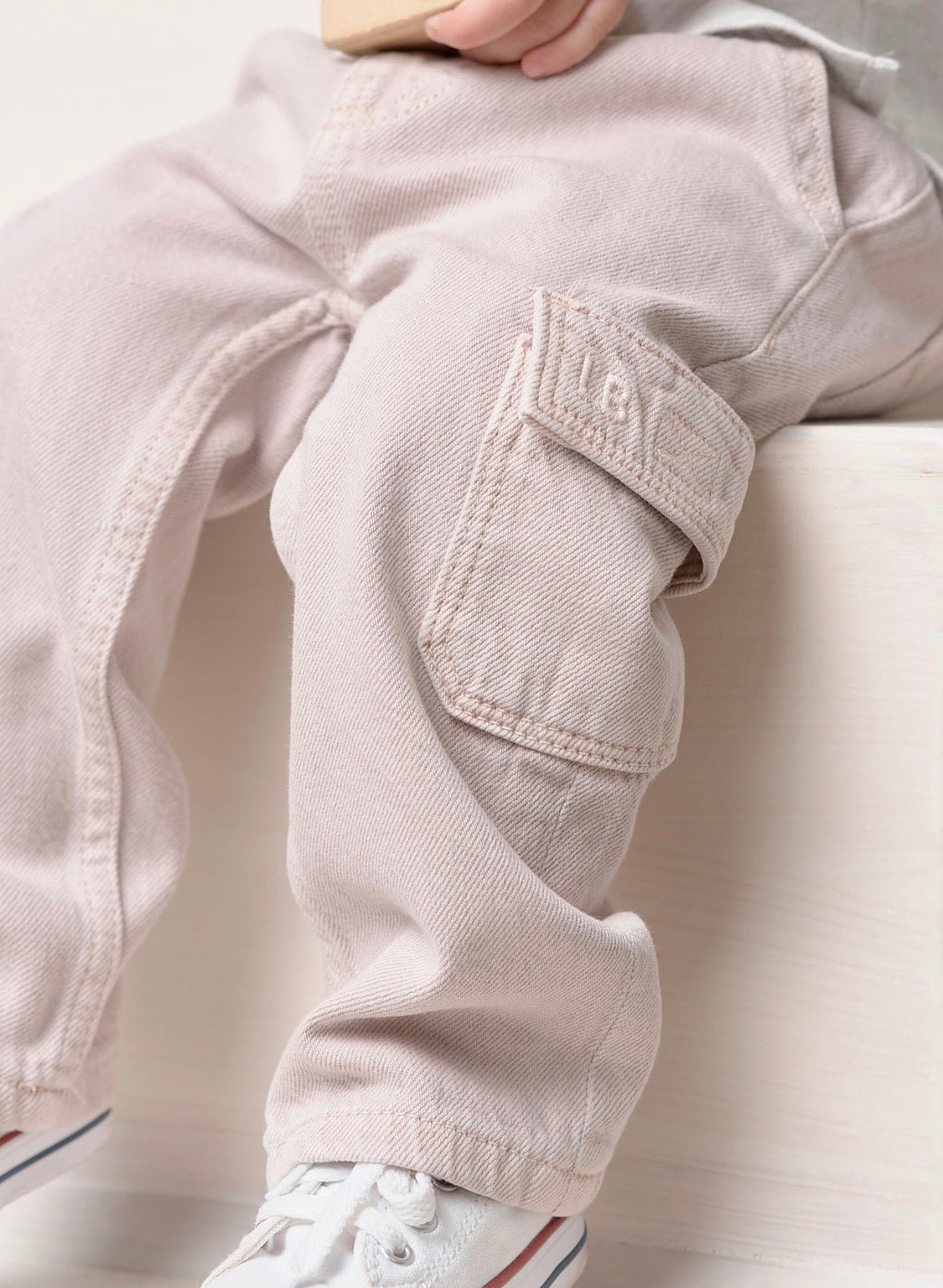 Cargo Denim Straight Leg - Soft Pink Wash - Little Bipsy