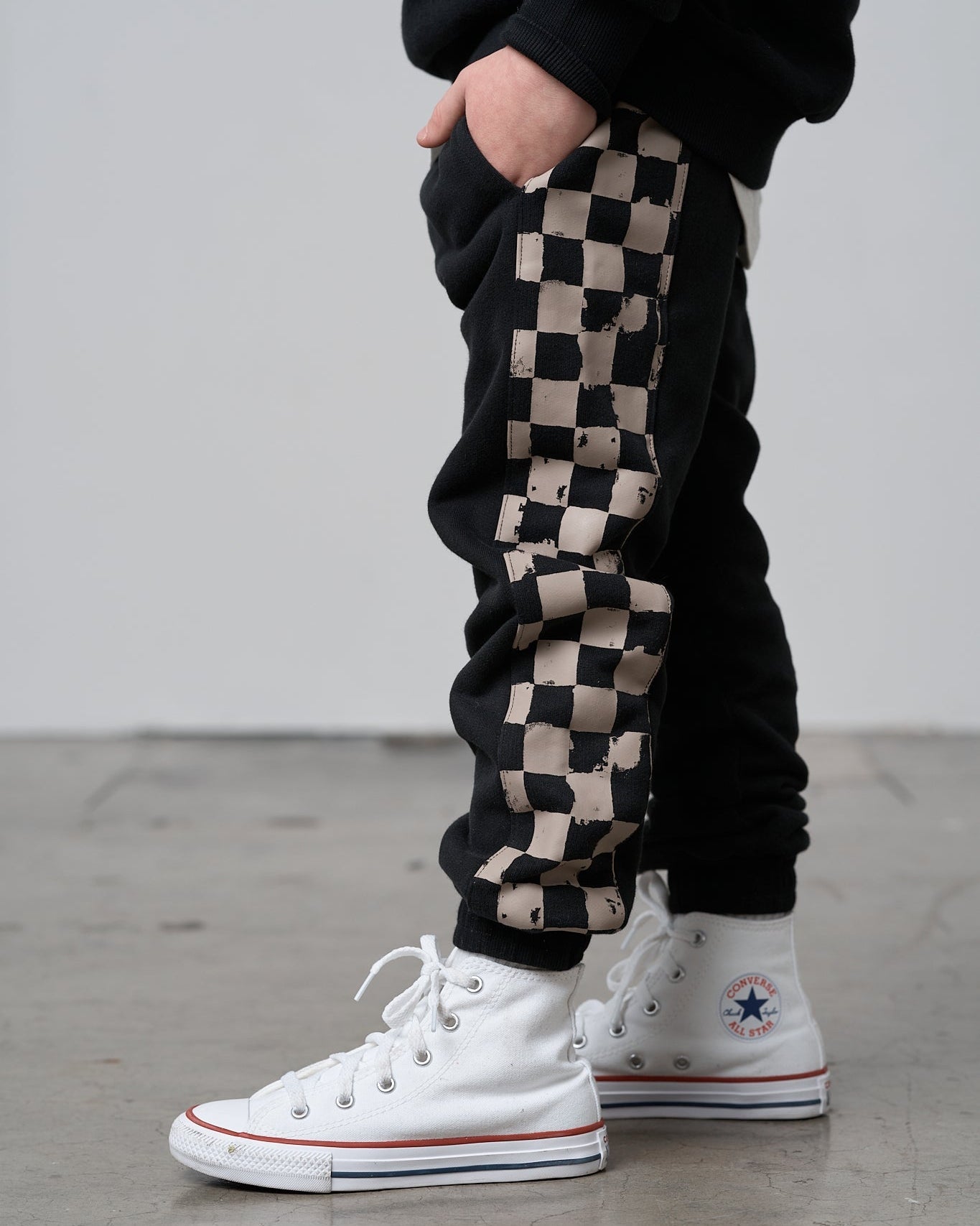 Check Stripe Elevated Sweatpant - Black - Little Bipsy