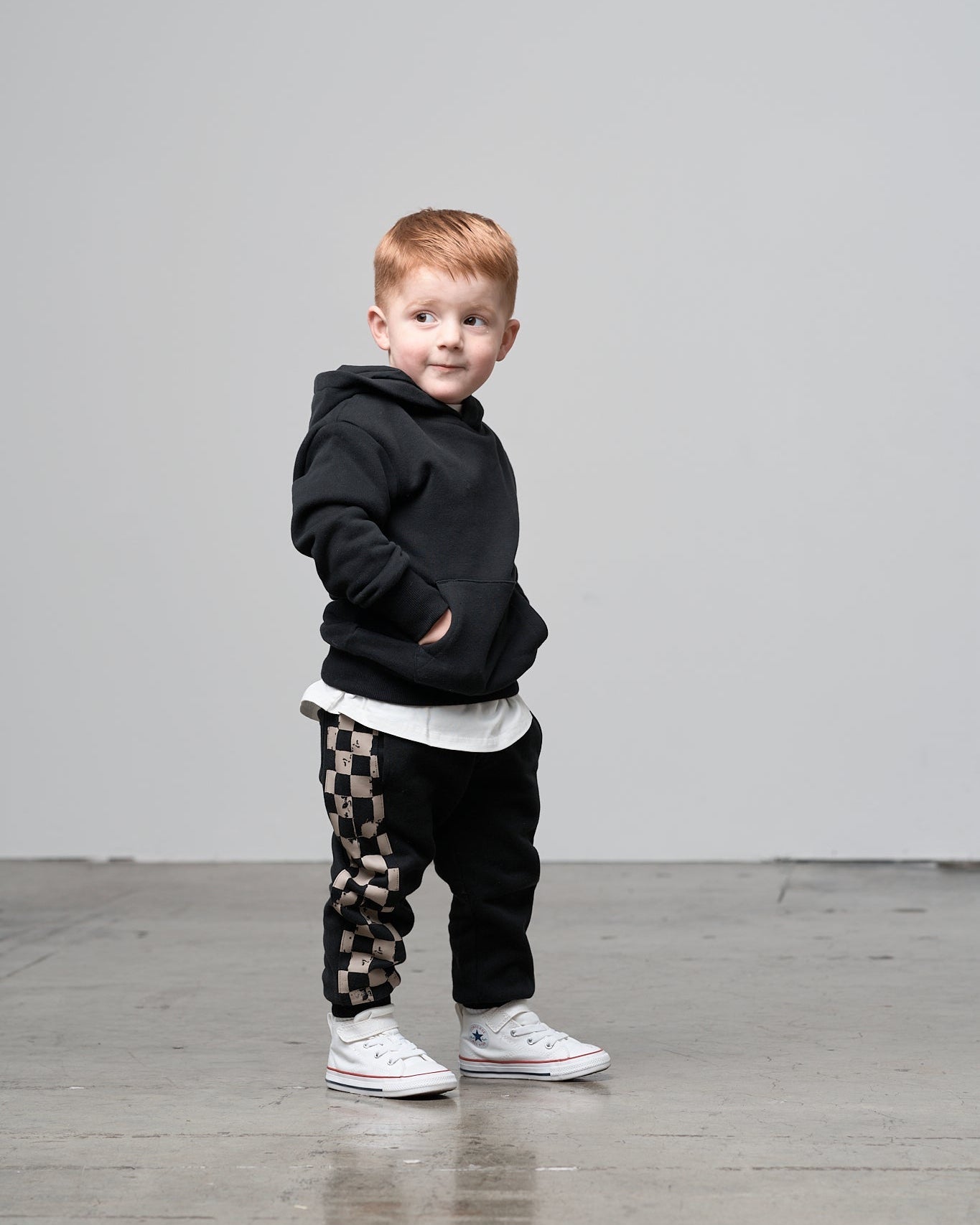 Check Stripe Elevated Sweatpant - Black - Little Bipsy