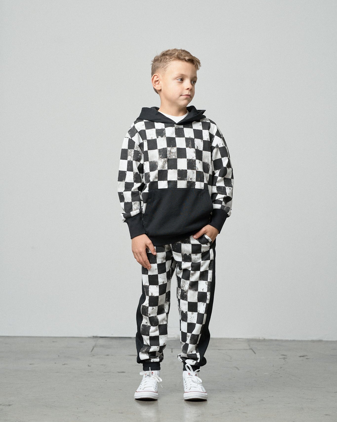 Checkered Hoodie - Black - Little Bipsy