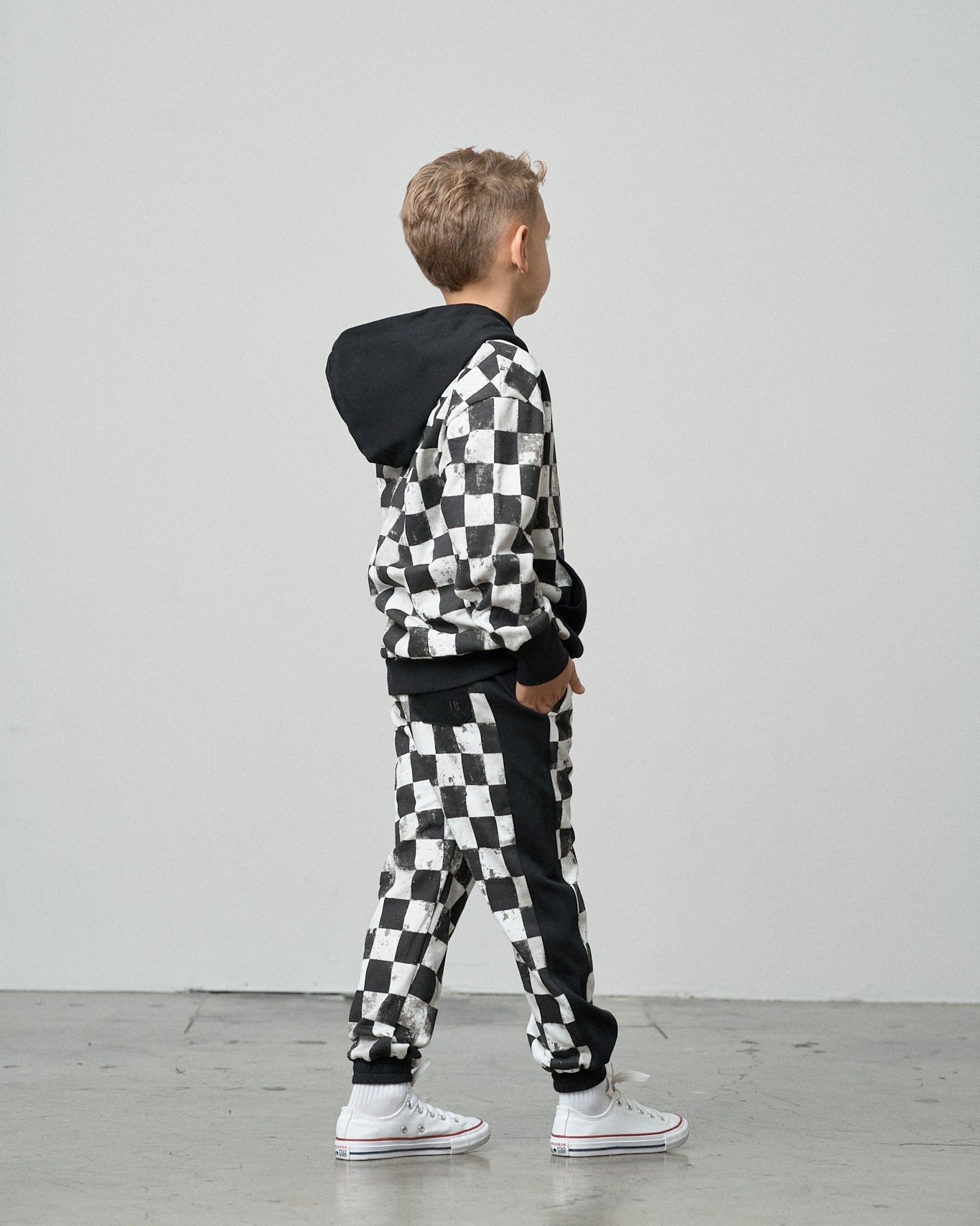 Checkered Hoodie - Black - Little Bipsy