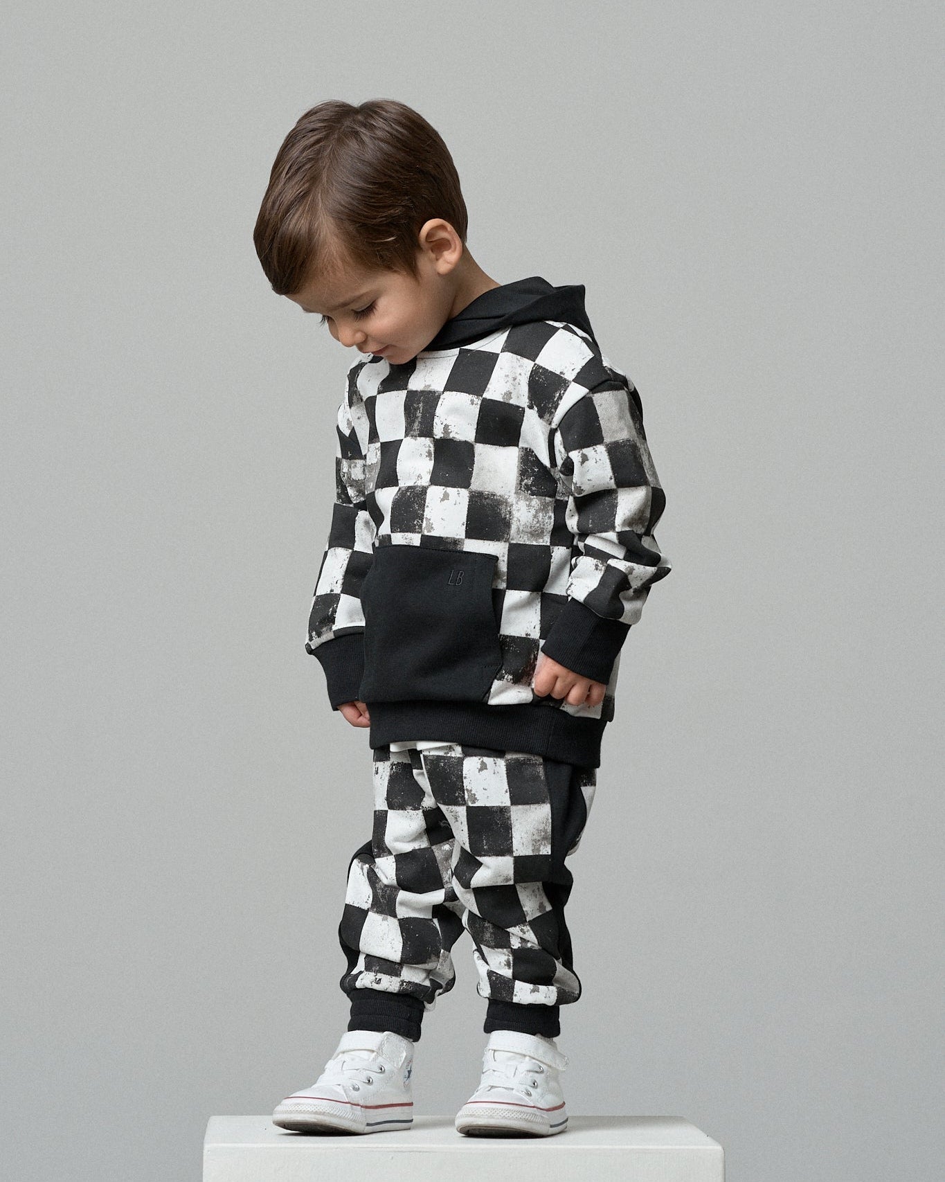 Checkered Hoodie - Black - Little Bipsy