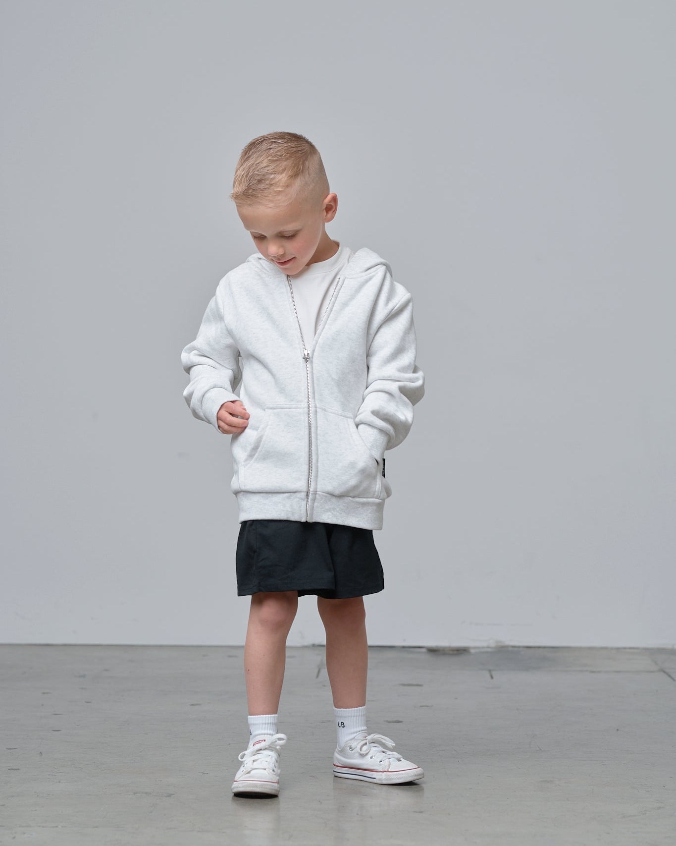 Classic Zip Hoodie - Light Heather Grey - Little Bipsy