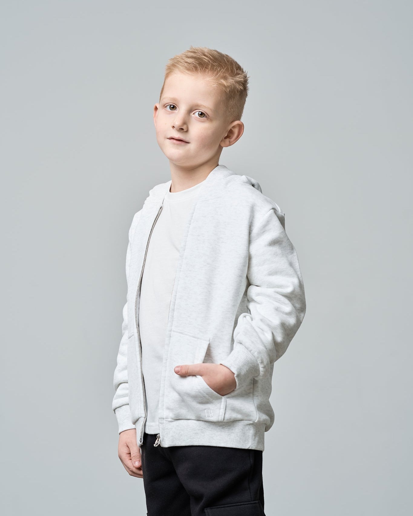 Classic Zip Hoodie - Light Heather Grey - Little Bipsy