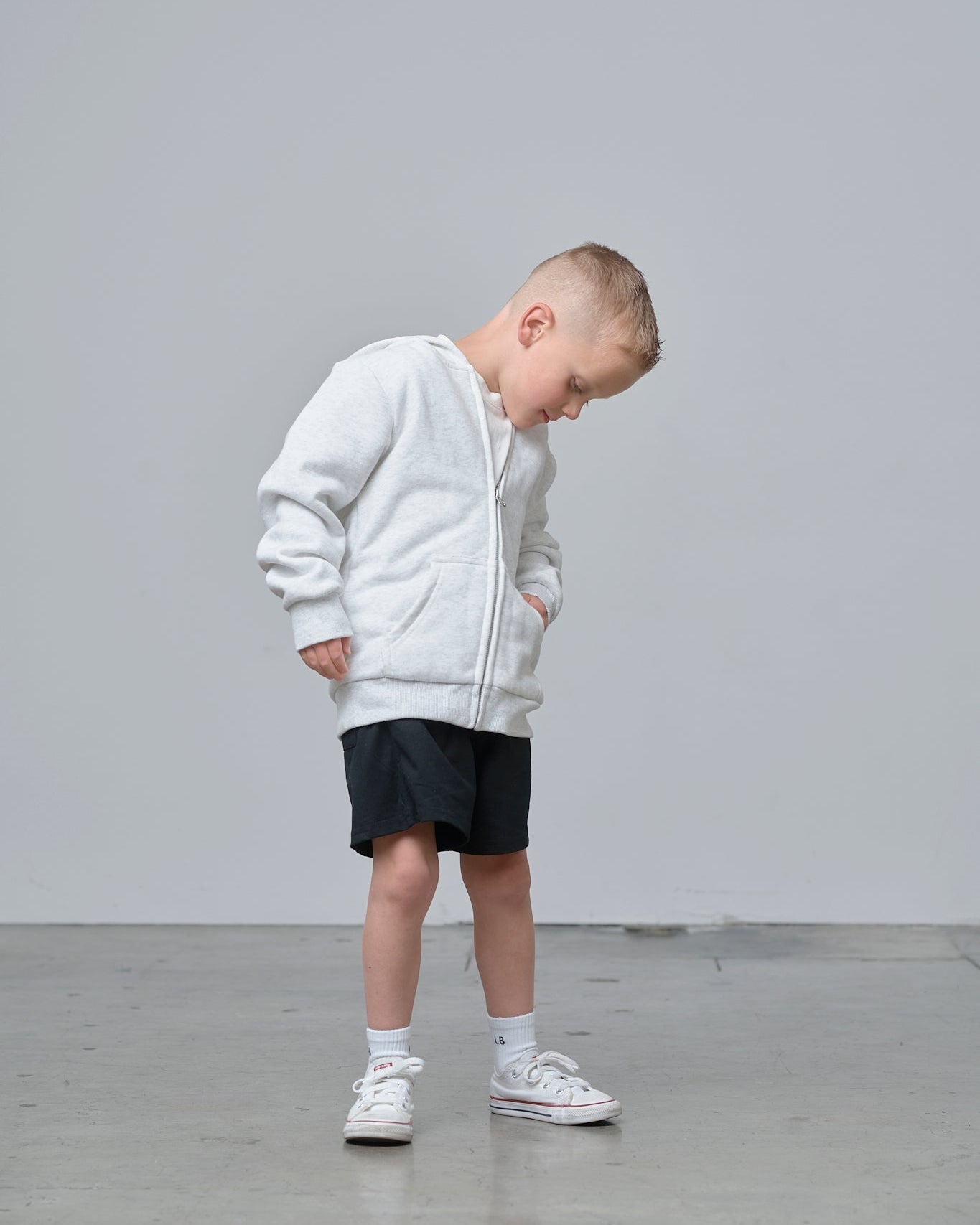 Classic Zip Hoodie - Light Heather Grey - Little Bipsy