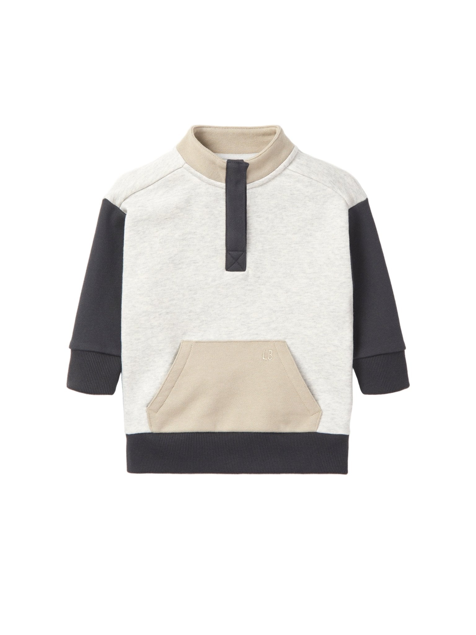 Colorblock Mockneck Pullover - Stone Grey - Little Bipsy