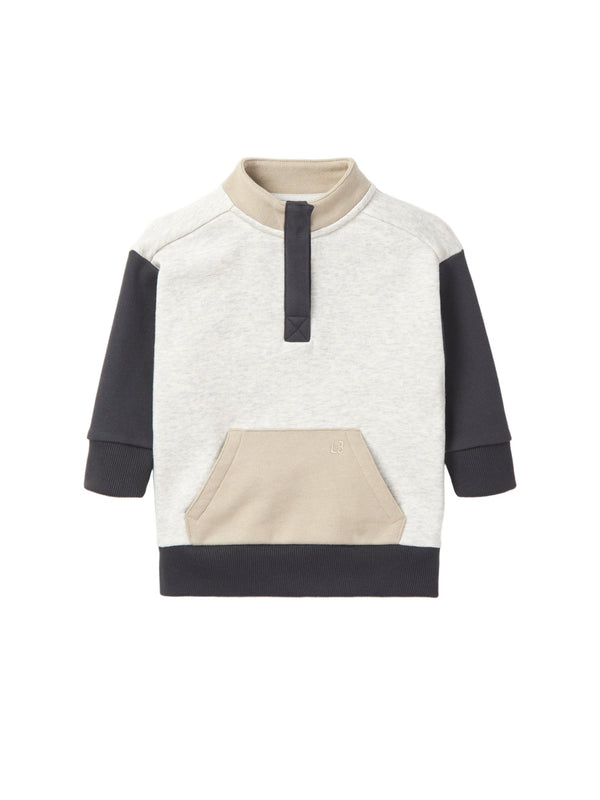 Colorblock Mockneck Pullover - Stone Grey - Little Bipsy