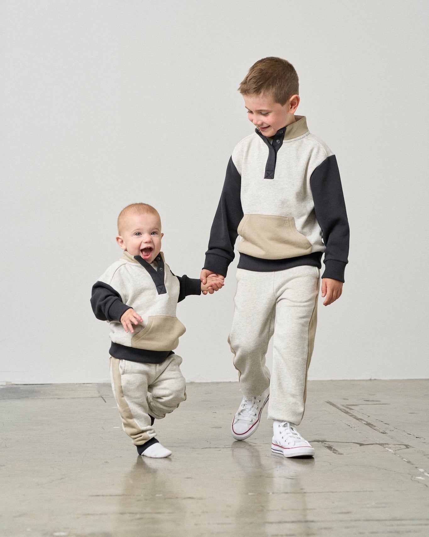 Colorblock Mockneck Pullover - Stone Grey - Little Bipsy