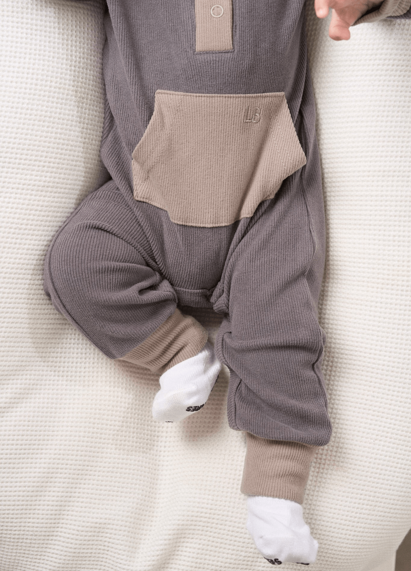 Colorblock Ribbed Romper - Graphite - Little Bipsy