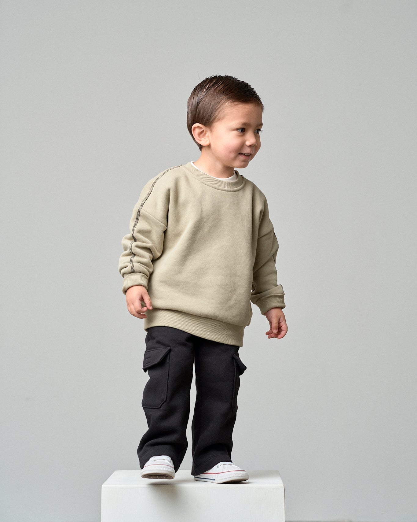 Contrast Stitch Elevated Crewneck - Olive - Little Bipsy