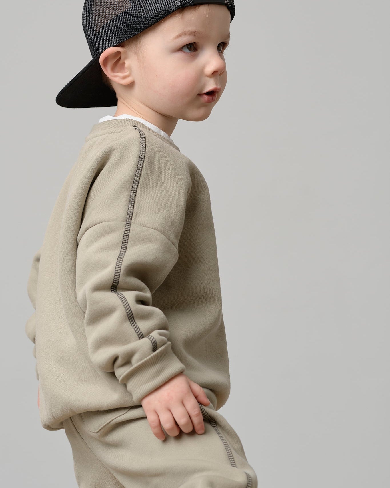 Contrast Stitch Elevated Crewneck - Olive - Little Bipsy
