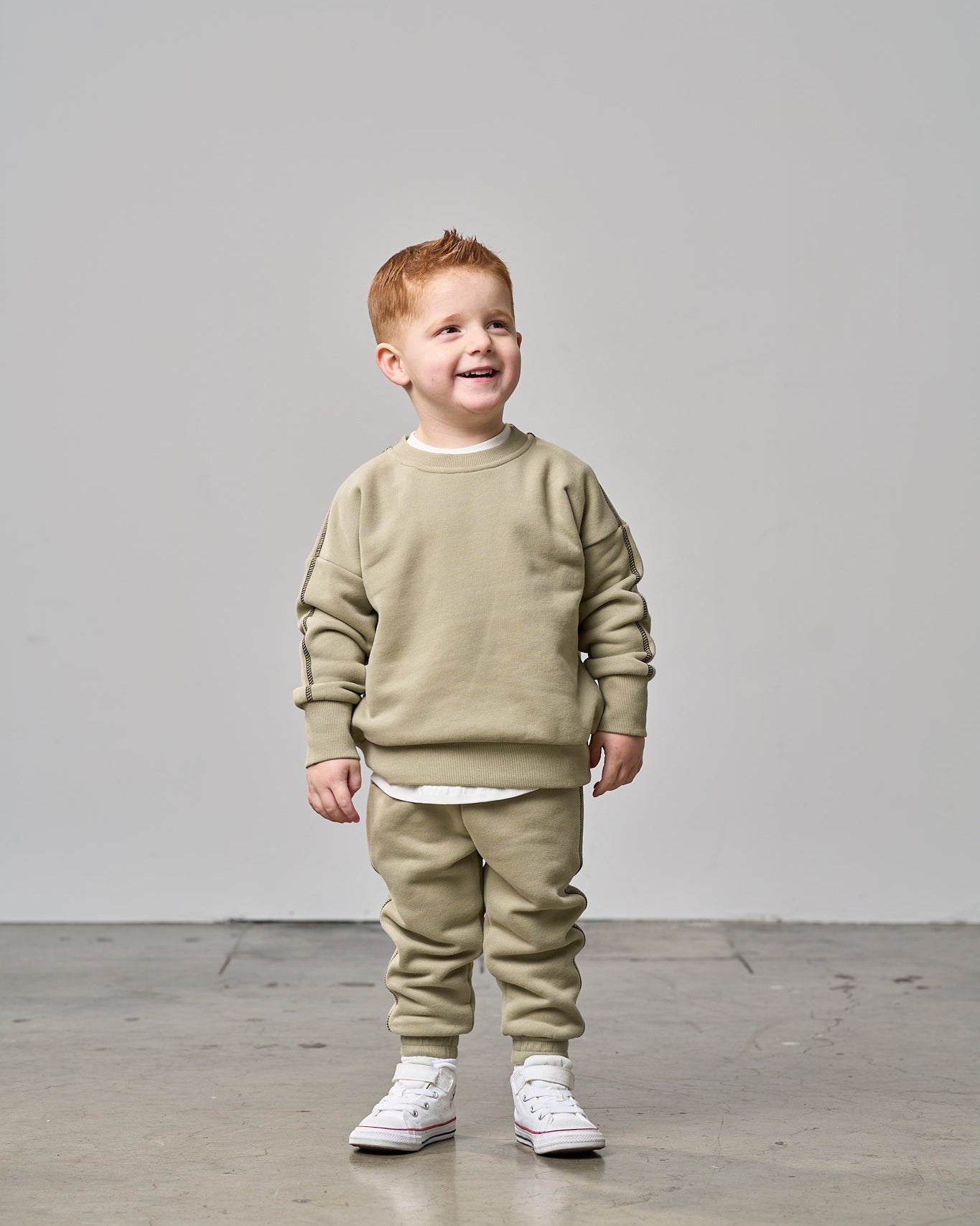 Contrast Stitch Elevated Crewneck - Olive - Little Bipsy