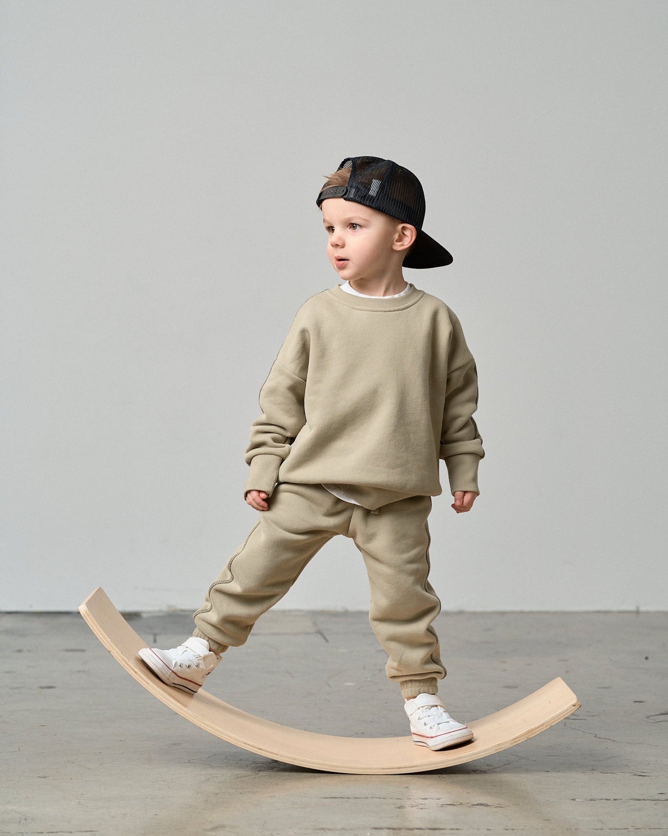 Contrast Stitch Elevated Crewneck - Olive - Little Bipsy