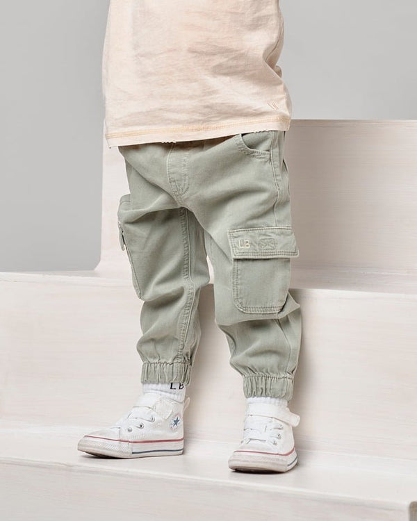 Cotton Twill Cargo Jogger - Agave - Little Bipsy