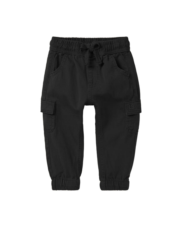 Cotton Twill Cargo Jogger - Black - Little Bipsy