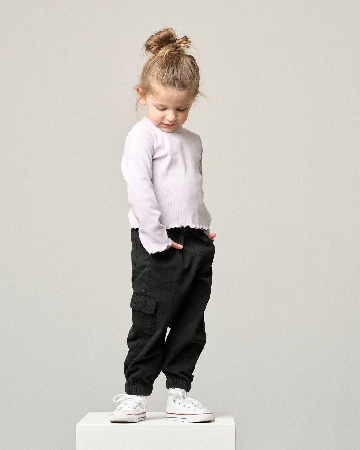 Cotton Twill Cargo Jogger - Black - Little Bipsy