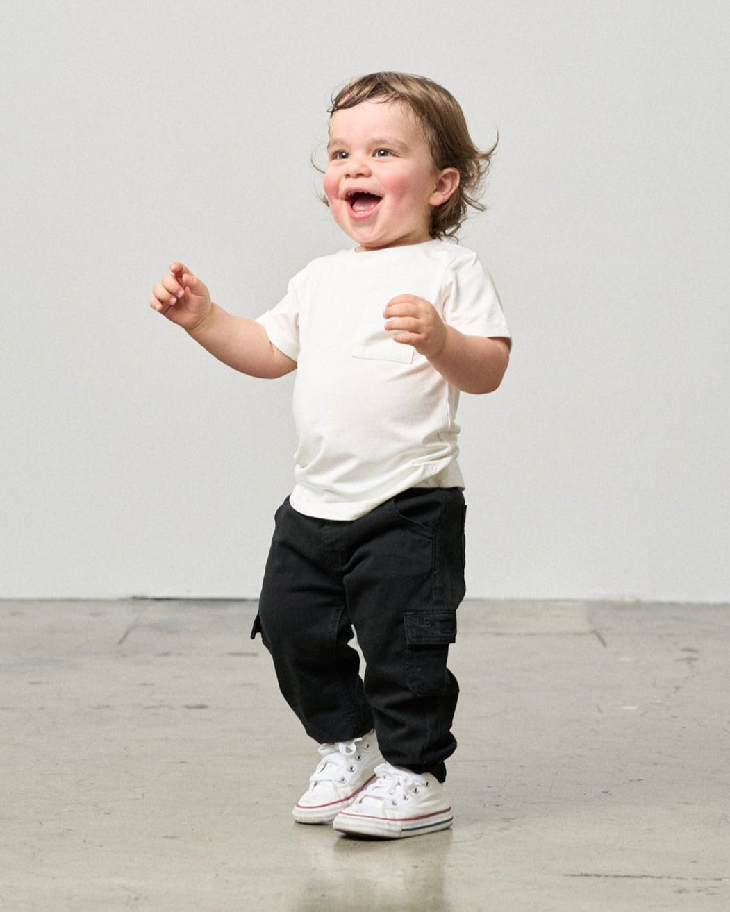 Cotton Twill Cargo Jogger - Black - Little Bipsy