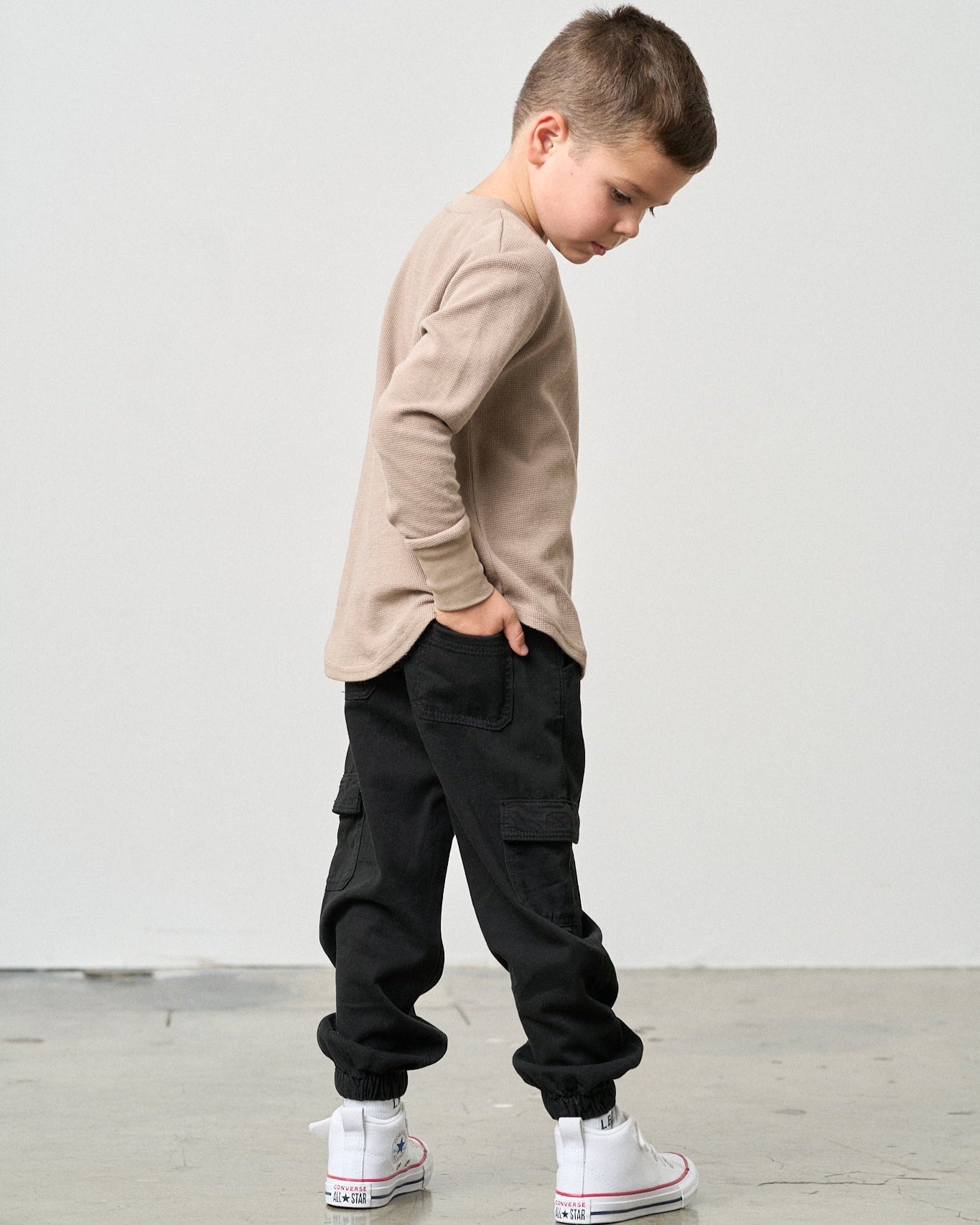 Cotton Twill Cargo Jogger - Black - Little Bipsy