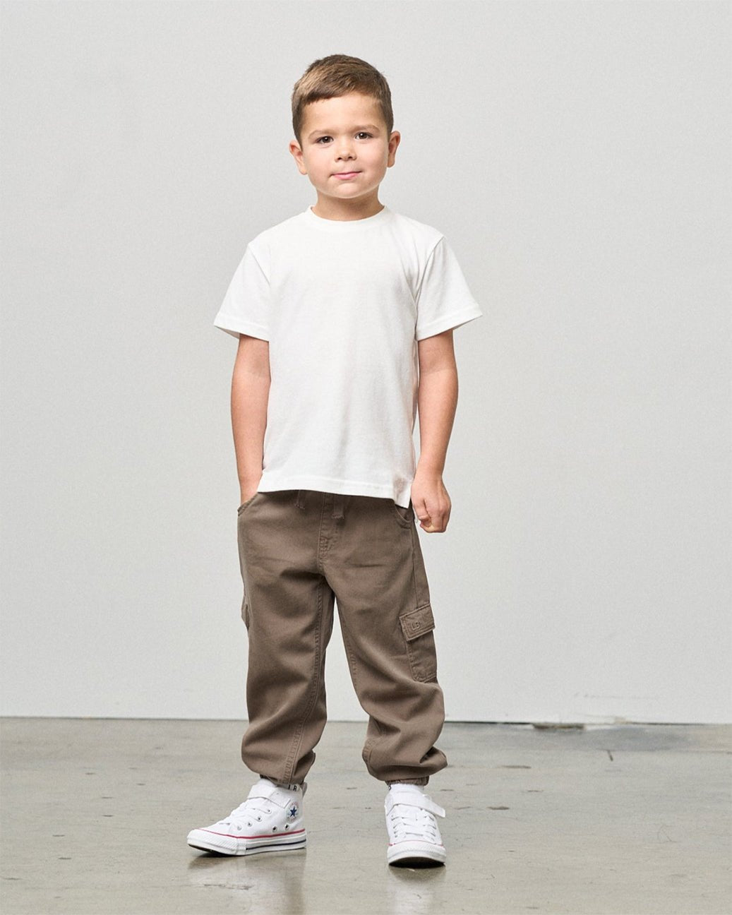 Cotton Twill Cargo Jogger - Mushroom - Little Bipsy