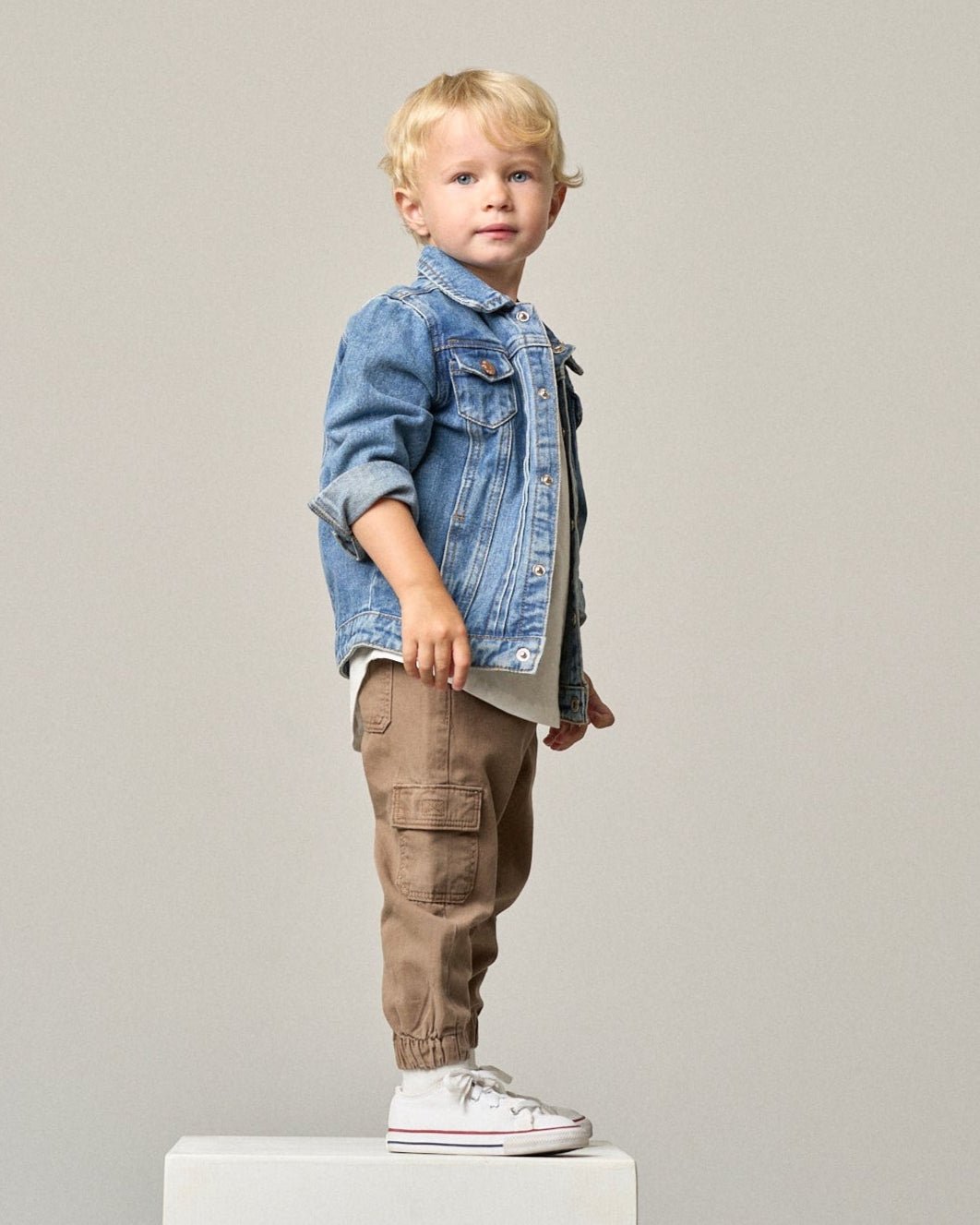 Cotton Twill Cargo Jogger - Mushroom - Little Bipsy