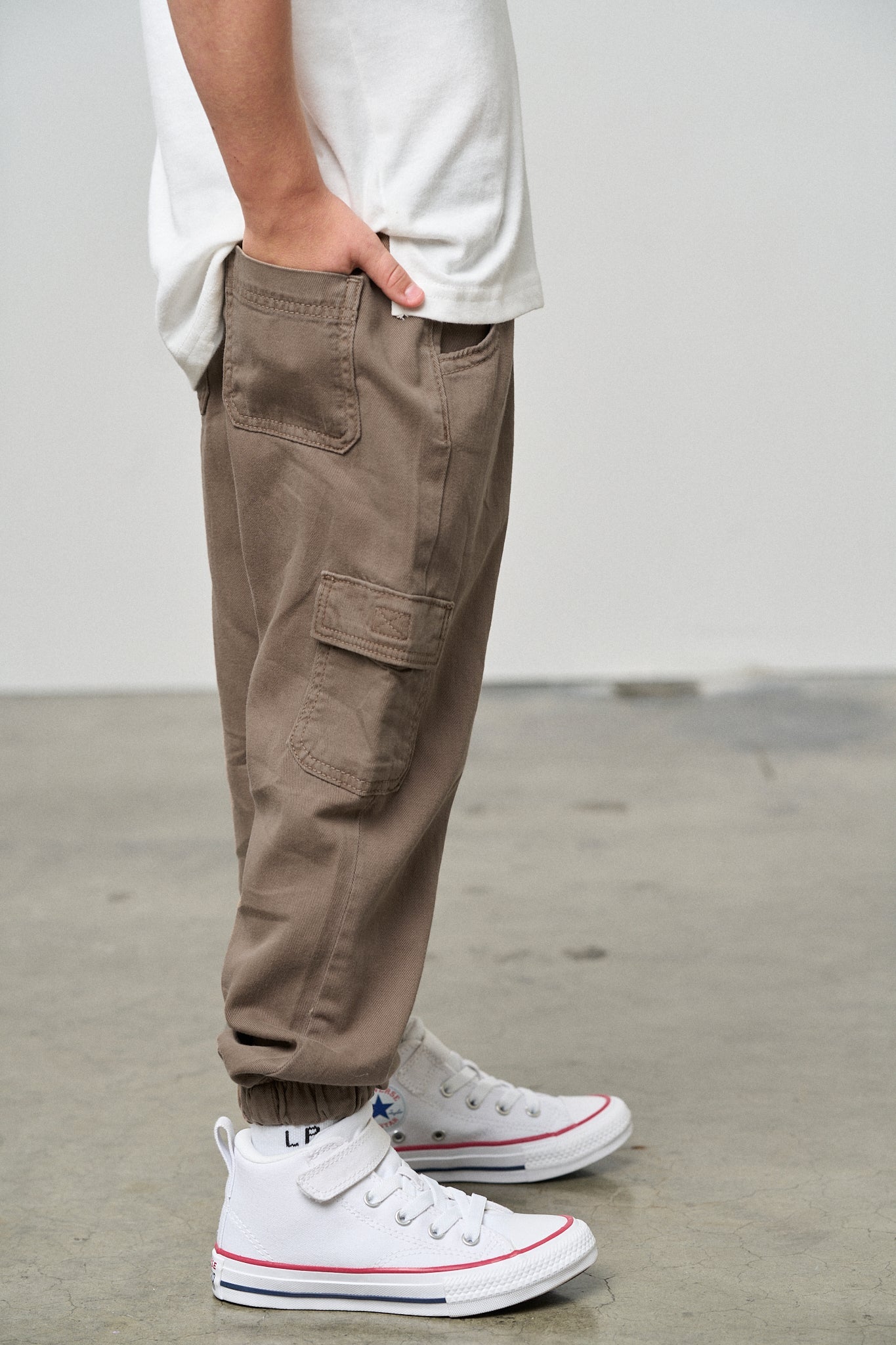 Cotton Twill Cargo Jogger - Mushroom - Little Bipsy