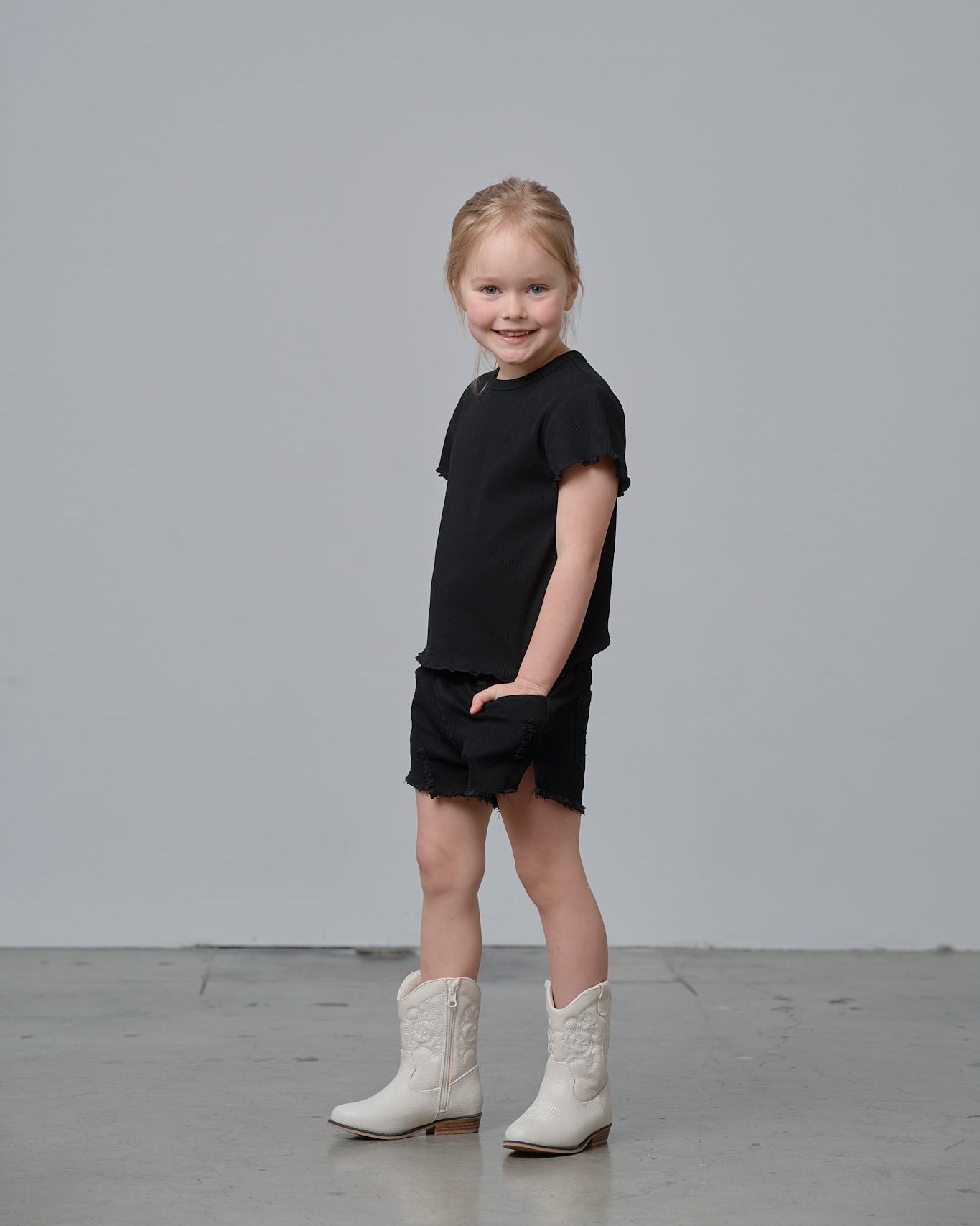 Denim Shorties - Black Wash - Little Bipsy