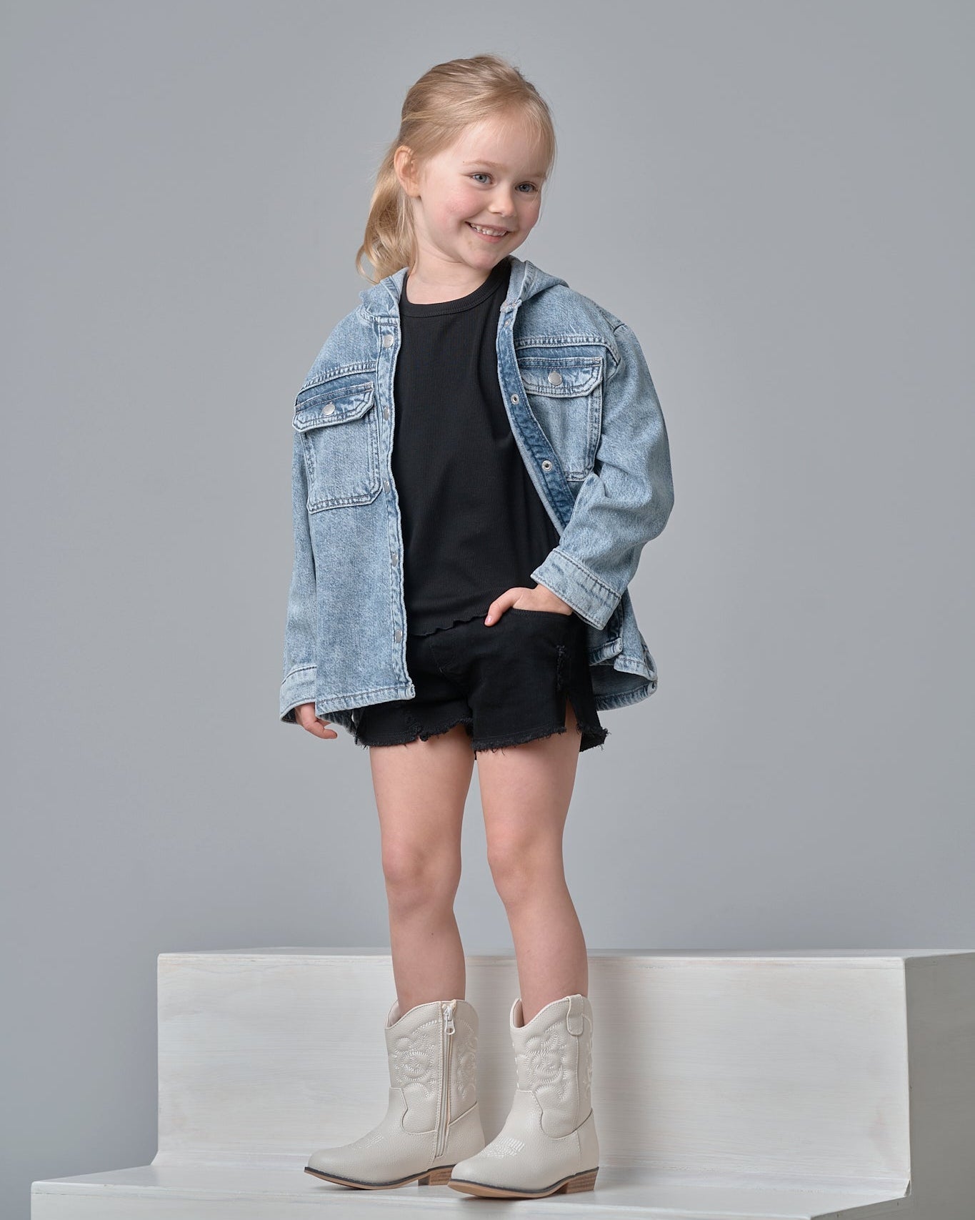 Denim Shorties - Black Wash - Little Bipsy