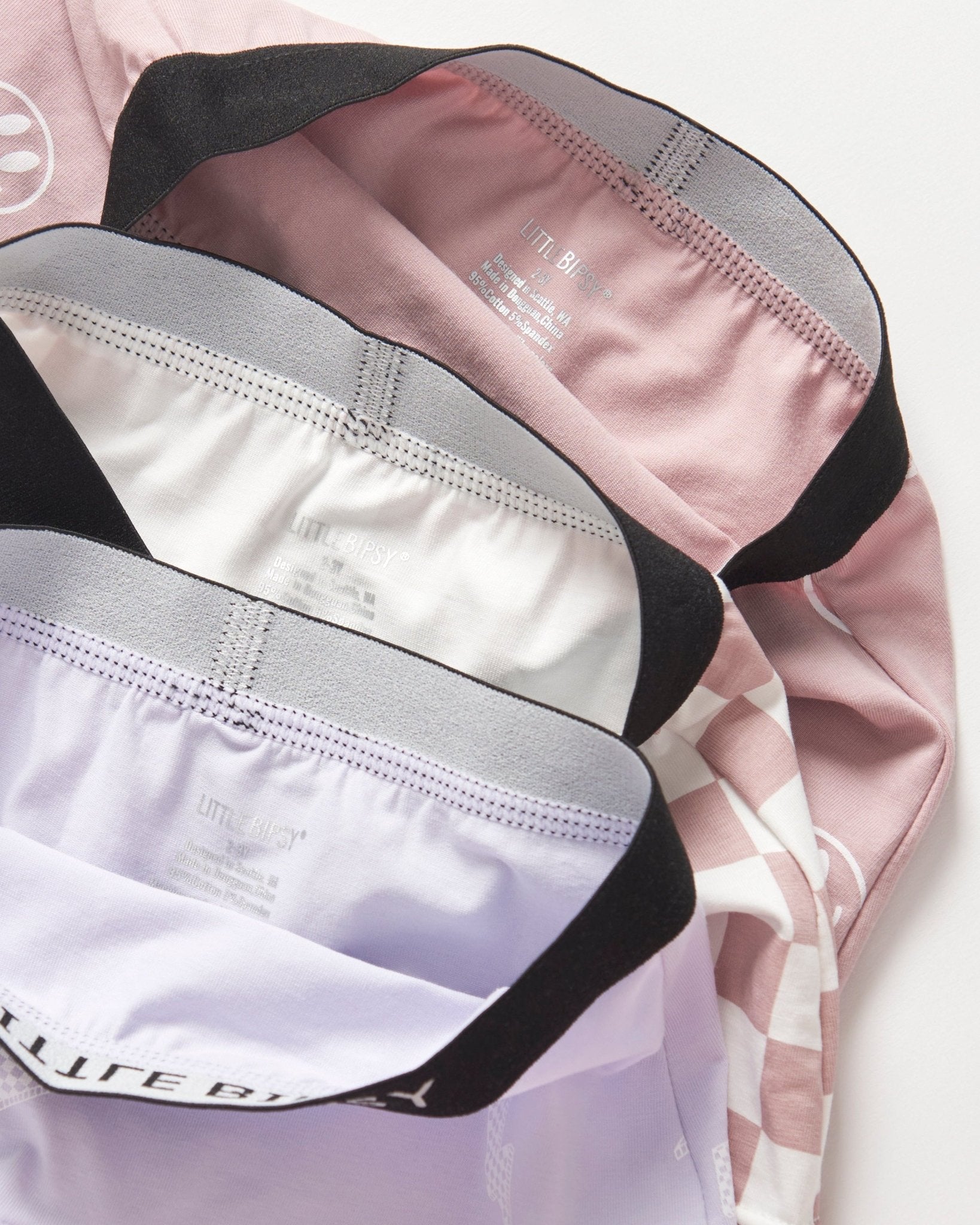 Girl's Boxer Brief 3 - Pack - Smiley, Checkered, Lightning Bolt - Little Bipsy