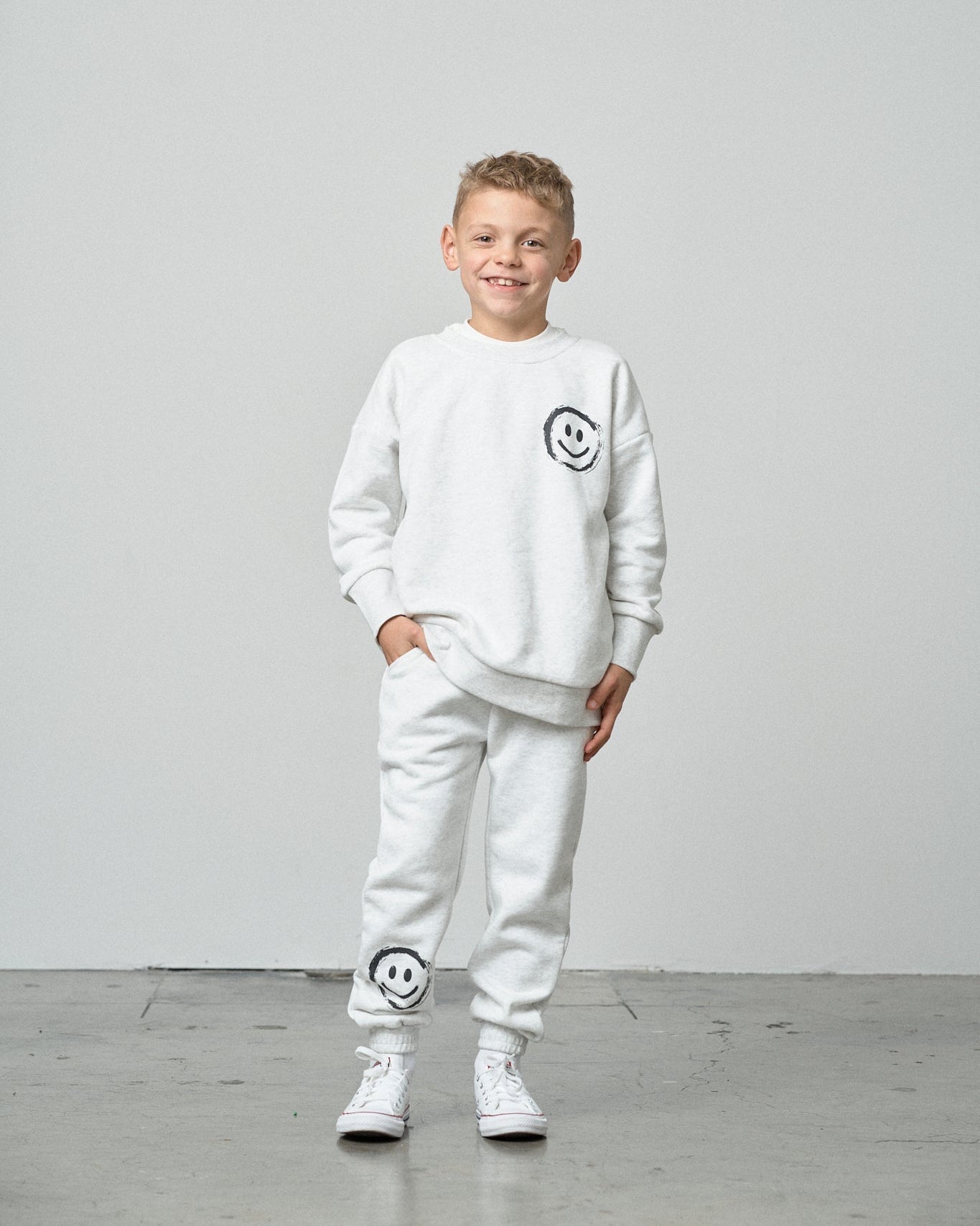 Happy Day Elevated Crewneck - Light Heather Grey - Little Bipsy