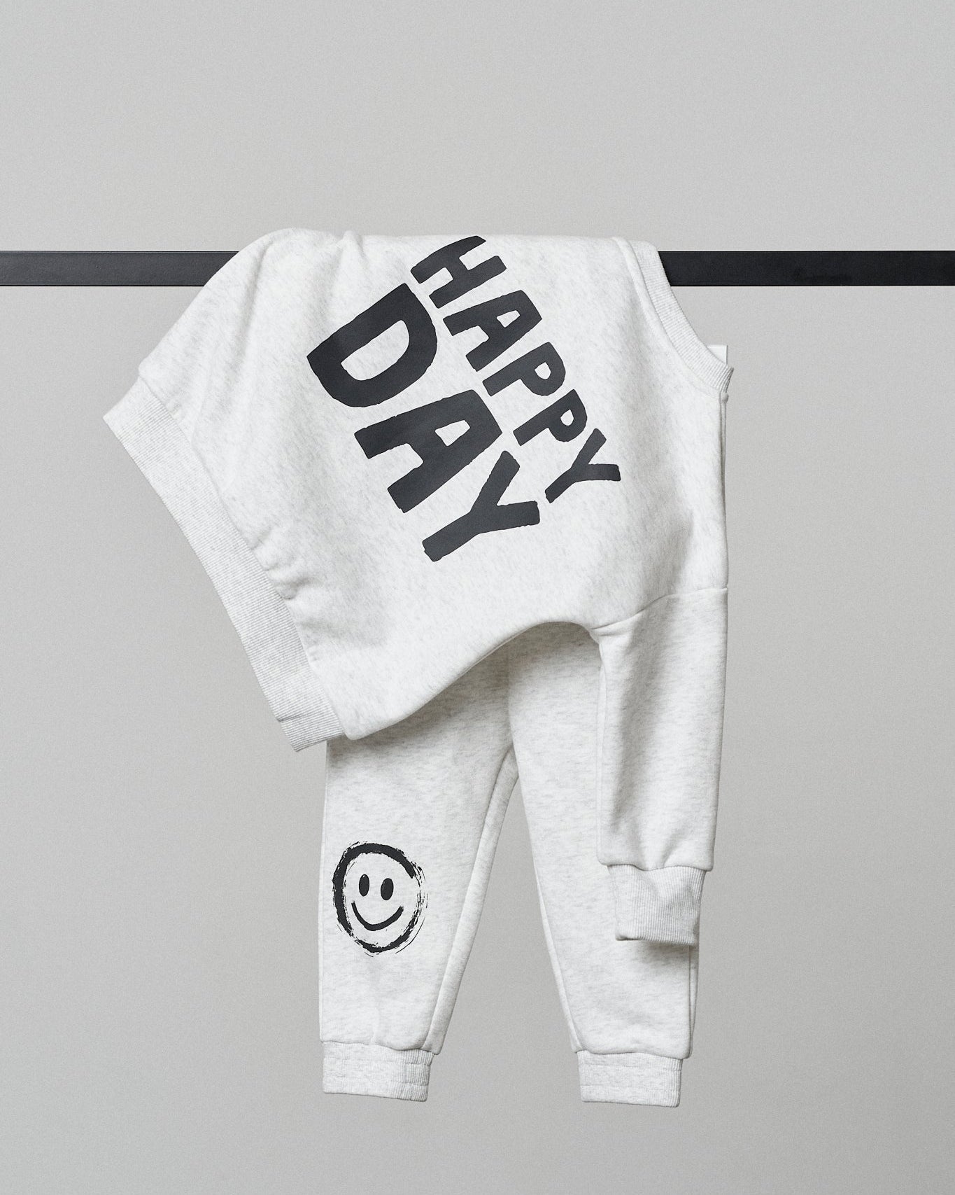 Happy Day Elevated Crewneck - Light Heather Grey - Little Bipsy