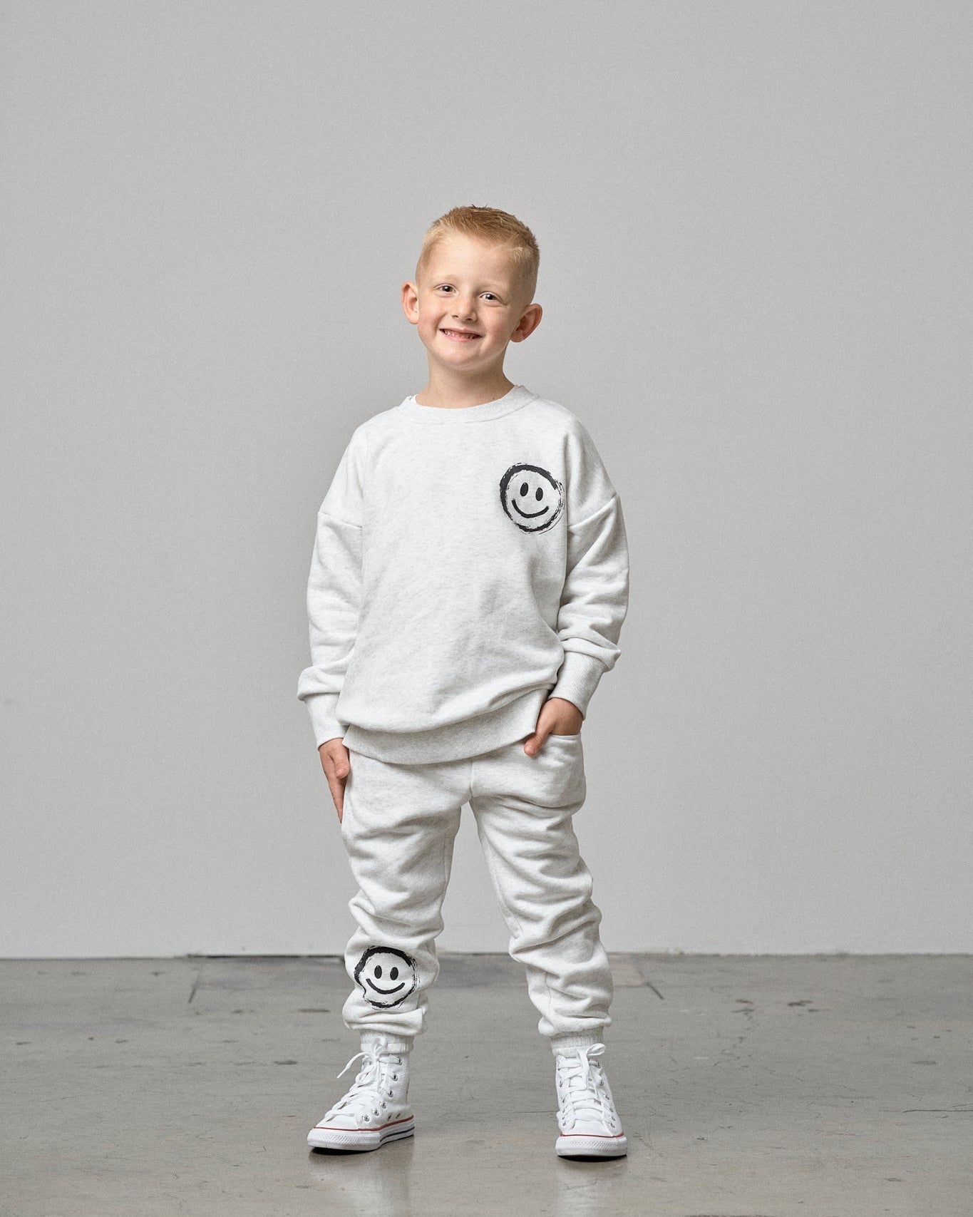 Happy Day Elevated Crewneck - Light Heather Grey - Little Bipsy