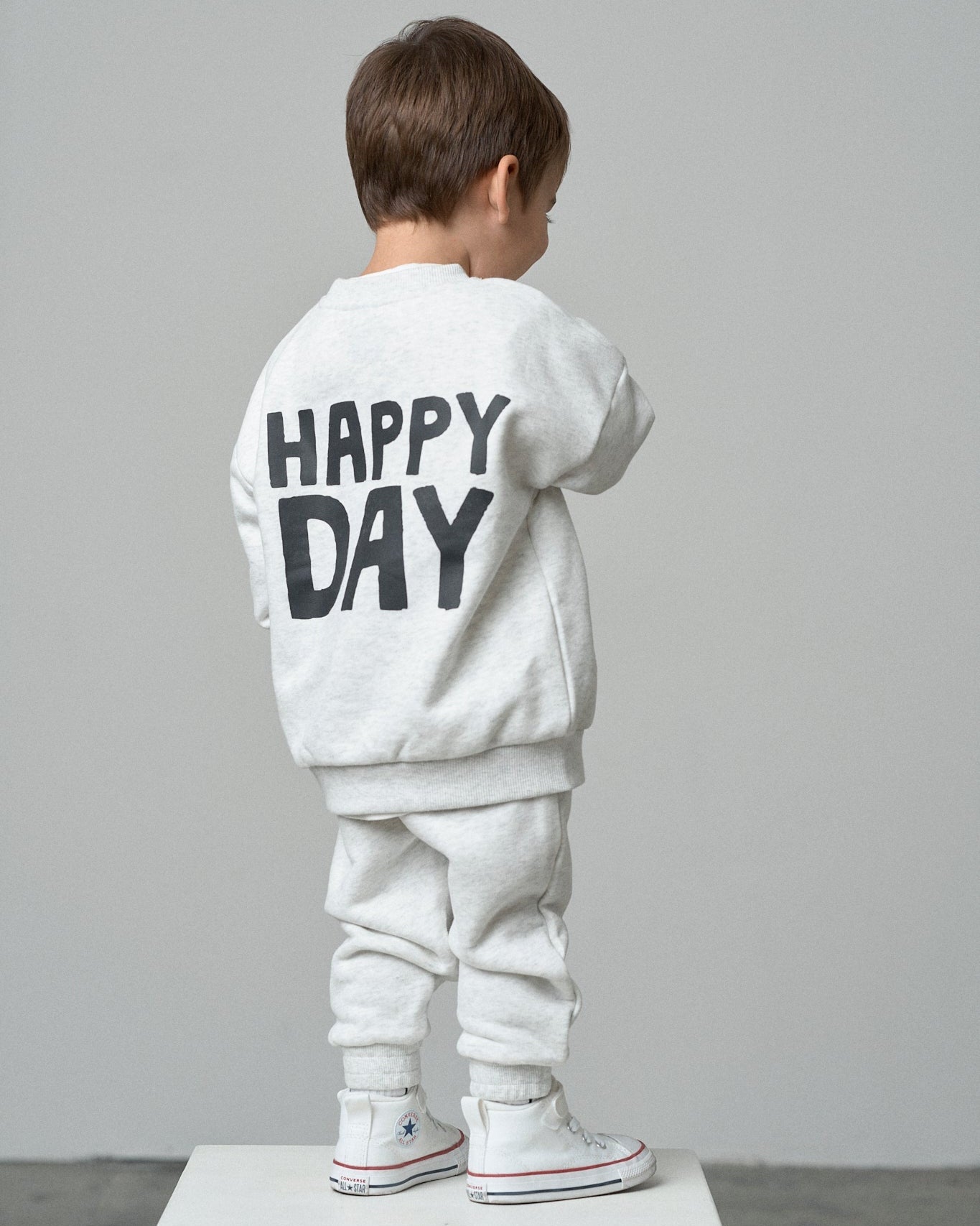 Happy Day Elevated Crewneck - Light Heather Grey - Little Bipsy