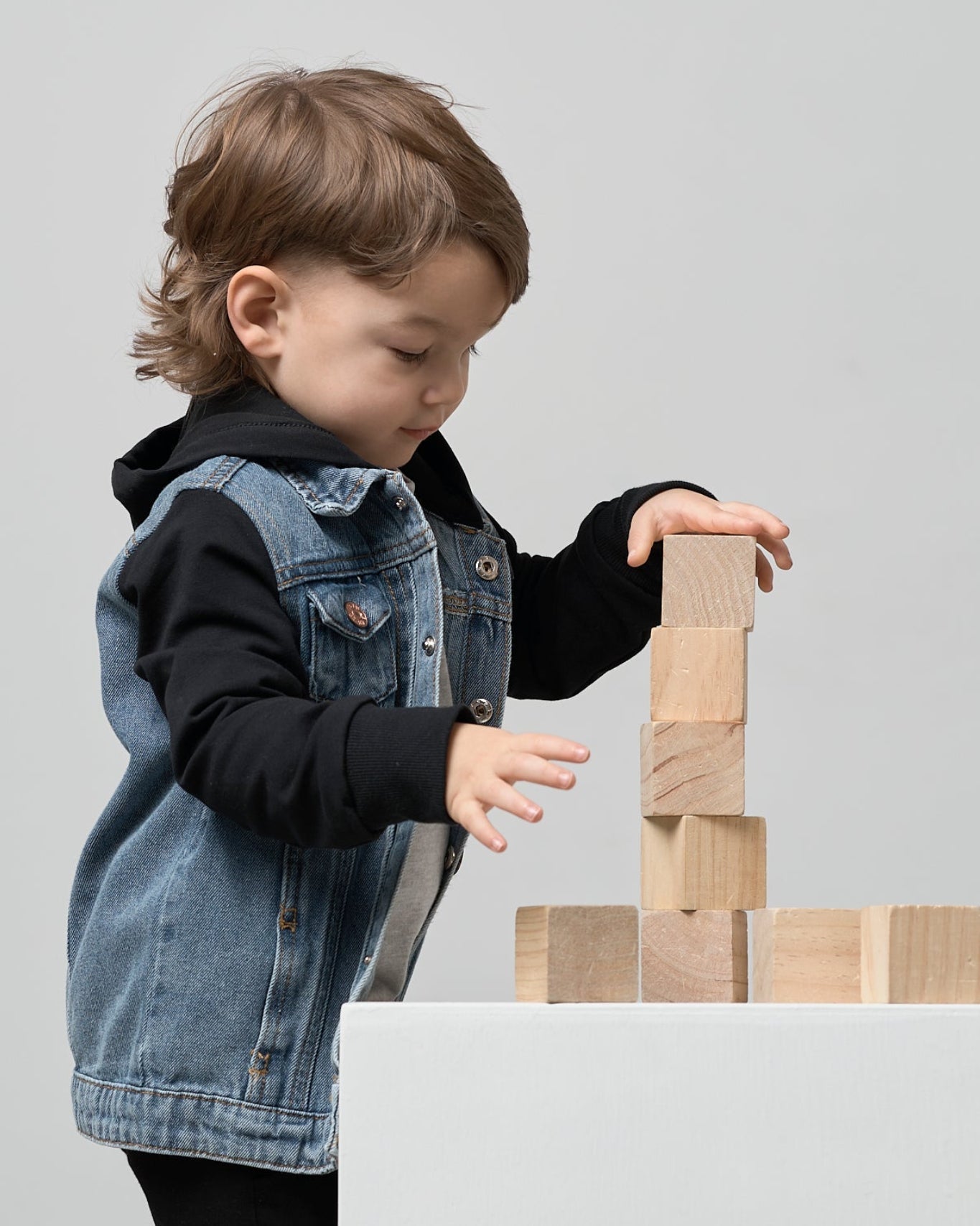 Hooded Denim Jacket - Black - Little Bipsy