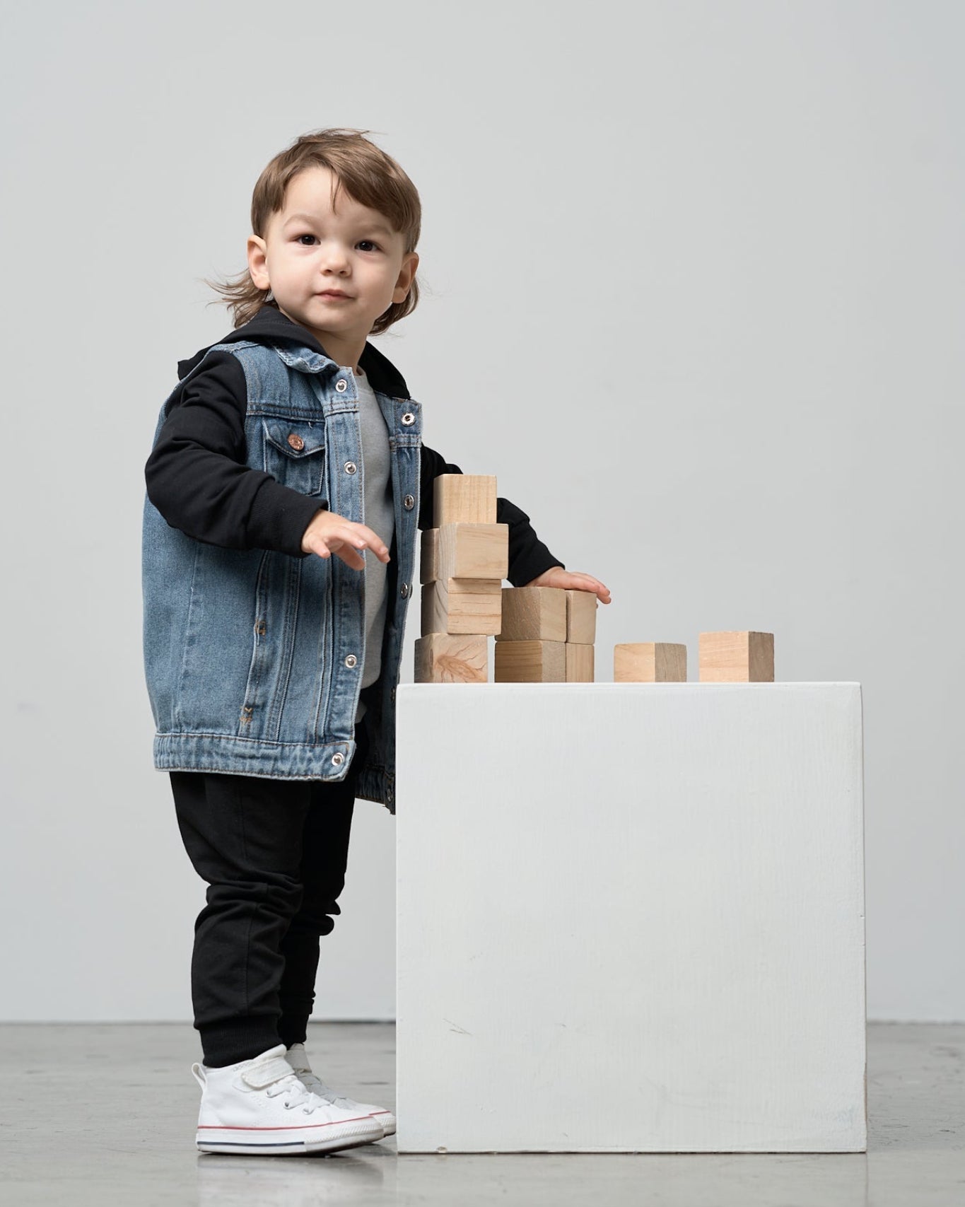 Hooded Denim Jacket - Black - Little Bipsy