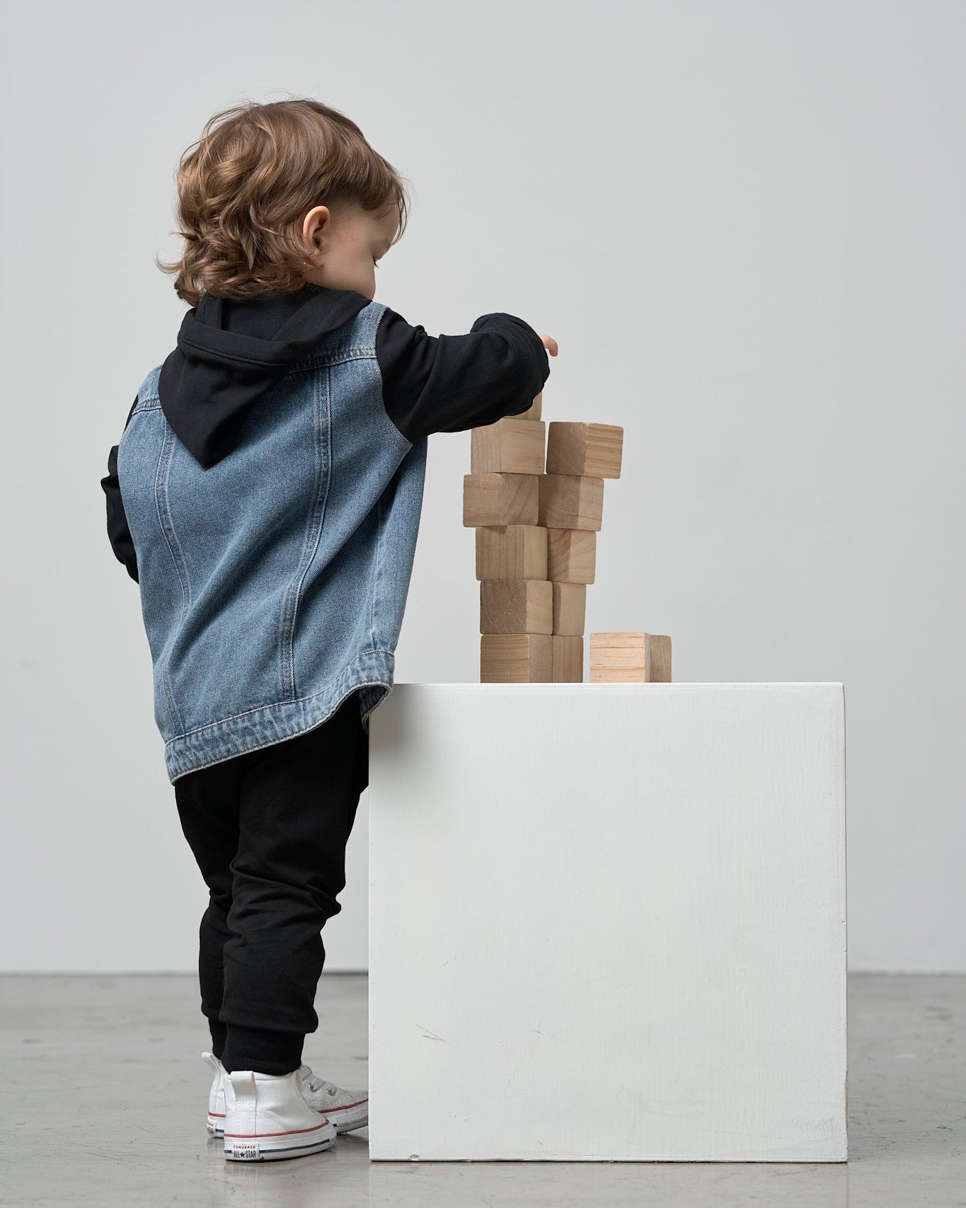 Hooded Denim Jacket - Black - Little Bipsy