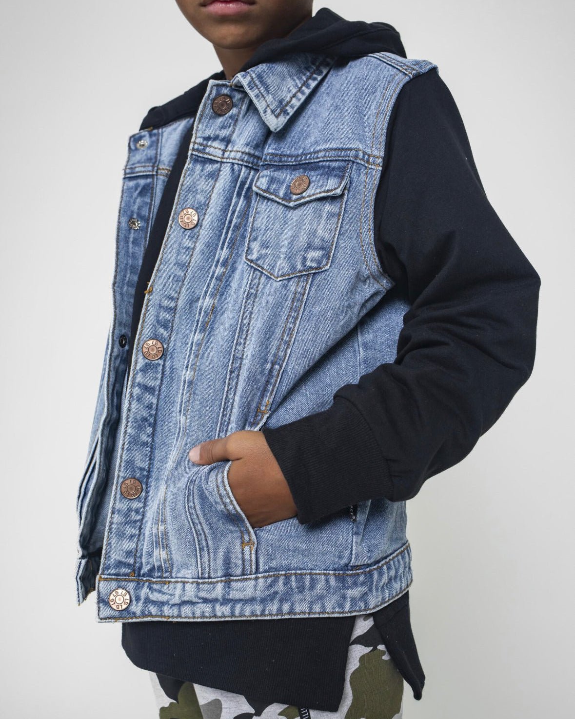 Kids Jean Jacket with Black Hoodie - Little Bipsy