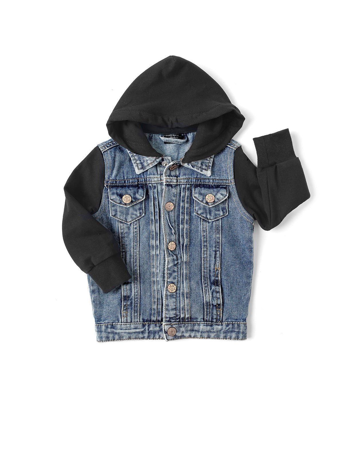 Hooded Denim Jacket - Black - Little Bipsy