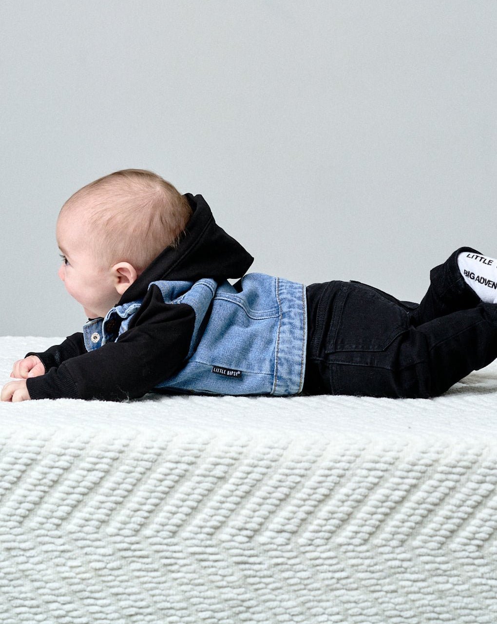 Hooded Denim Jacket - Black - Little Bipsy