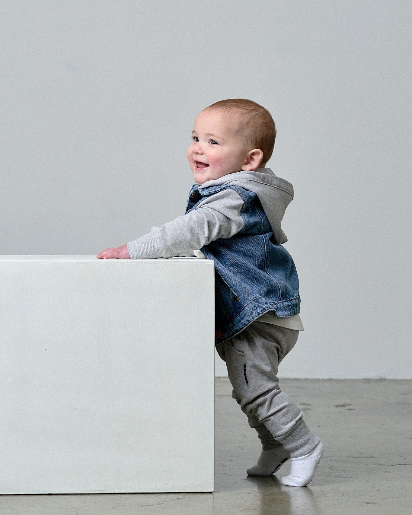 Hooded Denim Jacket - Grey - Little Bipsy