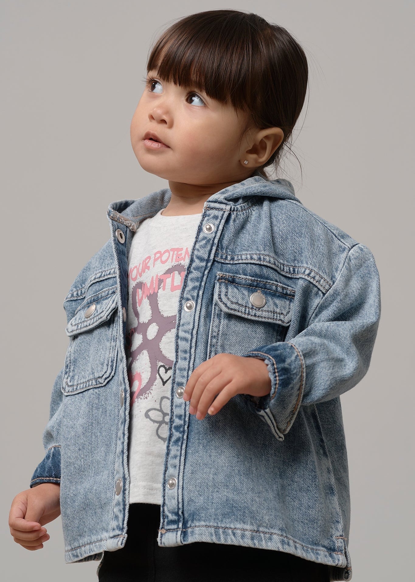 Lightweight Hooded Denim Jacket - Light Wash - Little Bipsy