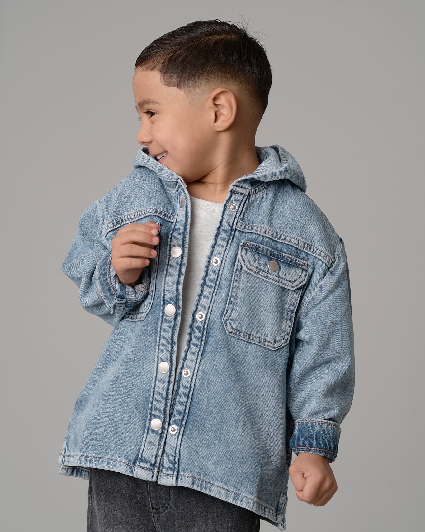 Lightweight Hooded Denim Jacket - Light Wash - Little Bipsy