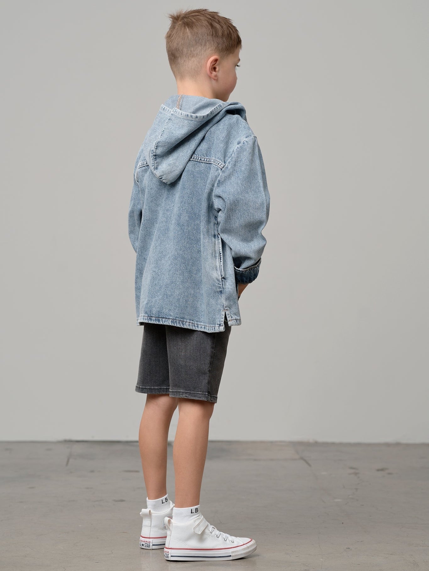 Lightweight Hooded Denim Jacket - Light Wash - Little Bipsy