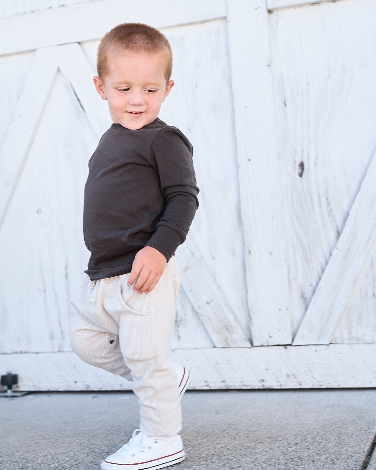 Long Sleeve Elevated Tee - Brown - Little Bipsy