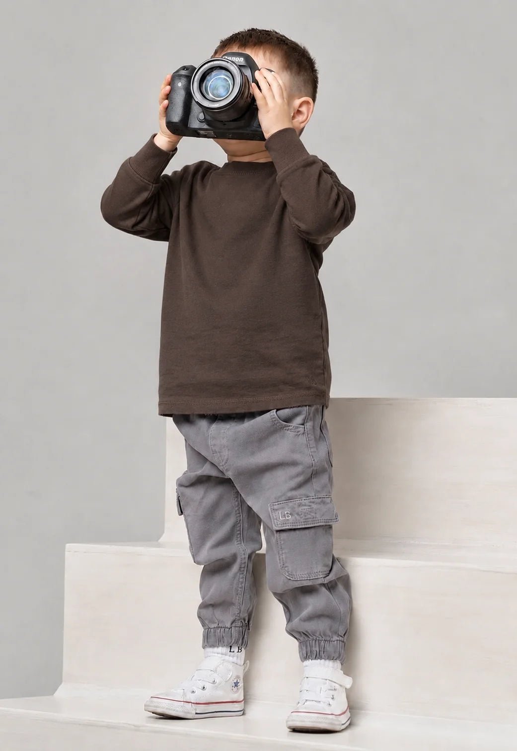 Long Sleeve Elevated Tee - Brown - Little Bipsy