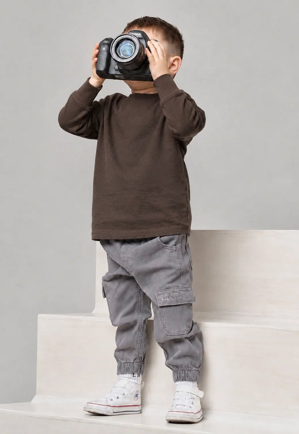 Long Sleeve Elevated Tee - Brown - Little Bipsy